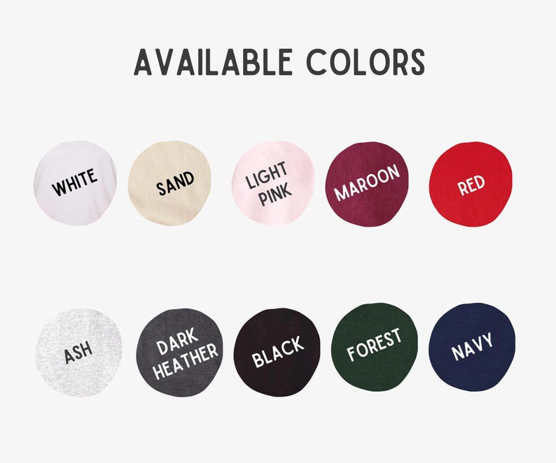 a collection of color swatches or circles, each representing a different color available for a garment or item.