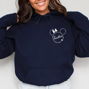 Teacher Disney Inspirational Pocket Hoodie, Mickey Motivational Minimalist Hoodie, Best Teacher Back to School Gift, Minnie Mouse Hoodie image 2