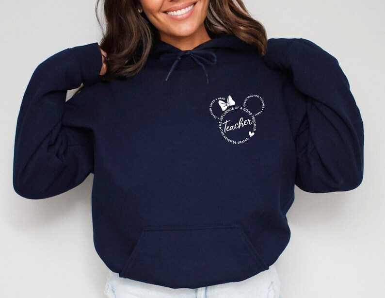 Teacher Disney Inspirational Pocket Hoodie, Mickey Motivational Minimalist Hoodie, Best Teacher Back to School Gift, Minnie Mouse Hoodie image 2