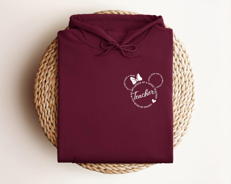 Teacher Disney Inspirational Pocket Hoodie, Mickey Motivational Minimalist Hoodie, Best Teacher Back to School Gift, Minnie Mouse Hoodie image 3