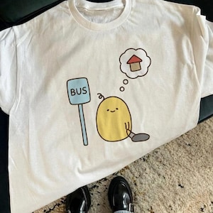 Cute Potato Waiting at Bus Stop T-Shirt | Kawaii Character Tee