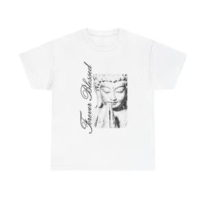 Serene Buddha Portrait T-Shirt | Prayer Hands & "Forever Blessed" Script
