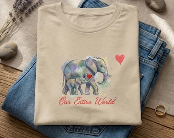 Motherhood Elephant Watercolor Shirt, Organic Cotton Wildlife Family Tee Mothers Day Gift