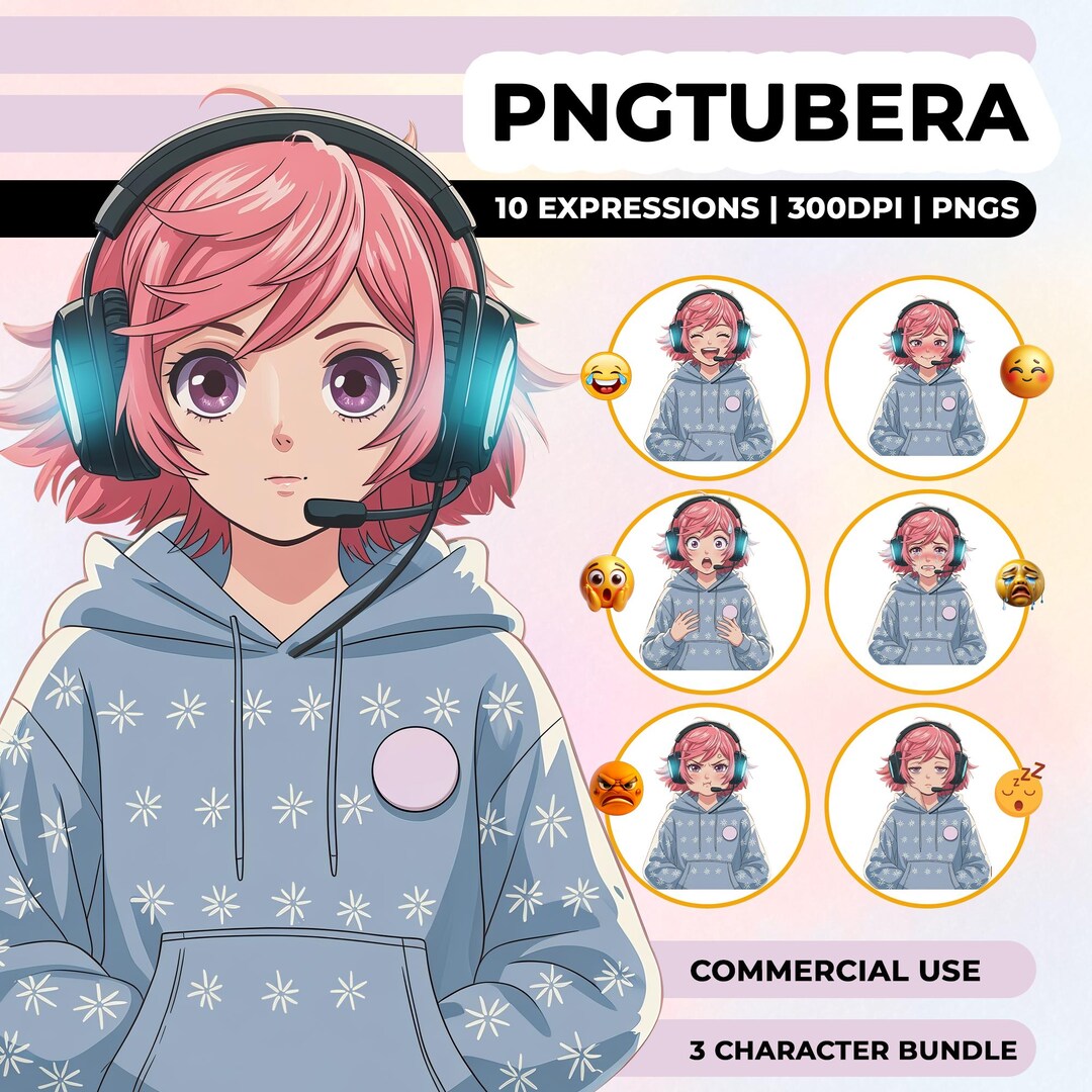Pngtuber Bundle Pack | 3 Anime Characters + 30 Expressions | Vtuber ...