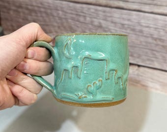 Southwestern Desert Cactus Mug--Handmade Western Pottery Cup