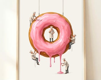 Küchendeko in Rosa | Donut-Wandbild | Niedlicher Küchendruck | Glasierter Donut-Druck