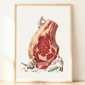 Arte com Carne de Açougueiro | Decoração de Cozinha com Carne Bovina Crua | Arte Culinária Artesanal | Pôster de Estúdio de Chef | Impressão de Bife | Presente para Açougueiro
