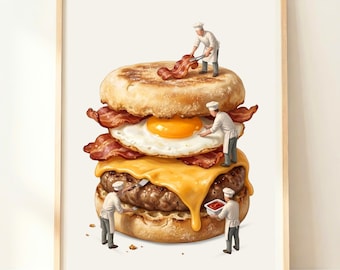 Stampa di muffin per la colazione / Decorazione murale a tema cibo / Poster di sandwich per la colazione / Poster per la stanza dei giochi / Decorazione di hamburger per la colazione / Arredamento per la cucina per il brunch