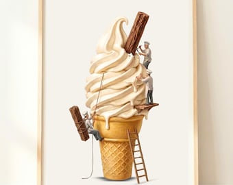 Decorazione murale a tema gelato / Poster minimalista a tema cibo / Decorazione neutra per la cucina / Regalo per gli amanti del gelato / Stampa di gelato soft