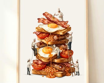 Englisches Frühstück Art | Britische Küche Dekor | Englisches Frühstück Essen Poster | Fry Up Kunstwerk