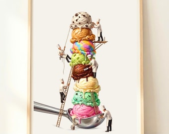 Decorazione murale divertente / Stampa con pallina di gelato / Festa a tema gelato / Decorazione murale stravagante / Arredamento divertente per la casa / Decorazione murale originale