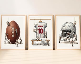 Personalized American Football Prints | Set Of 3 Football Prints | Custom Sports Gift | Sports Nursery Decor | American Football Wall Art