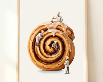 Decorazione murale con girelle alla cannella / Stampa di girelle alla cannella glassate / Poster di pasticceria / Decorazione murale per la cucina