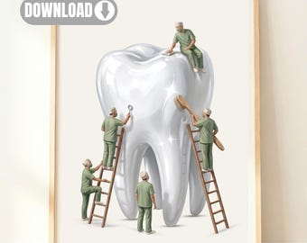 Dental Wall Art Digital Download | Dentist Office Printable | Giant Tooth Poster | Dental Clinic Decor | Printable Bathroom Art