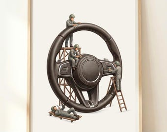 Poster per auto / Decorazione per la camera dei ragazzi / Regalo per uomo / Decorazione per il garage / Illustrazione del volante