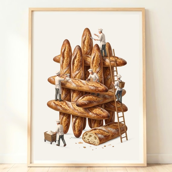 French Baguette Wall Art | Artisan Bread Print | Paris Bakery Poster | Rustic Bread Decor