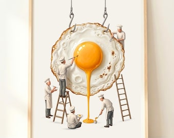 Decorazione murale con uova fritte / Stampa per la colazione / Poster da cucina con uova / Decorazione murale originale
