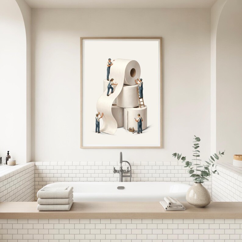 Bathroom Wall Art | Toilet Roll Decor | Minimal Bathroom Artwork ...
