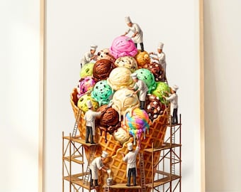 Eis Kunstdruck | Bunte Wandkunst | Sommer Wand Kunst | Küchen Poster | Eis Geschenk | Skurrile Essen Kunst | Surreale Küche Posterdruck