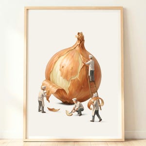 Arte de parede com cebolas | Decoração de cozinha estilo fazenda | Impressão rústica de vegetais | Arte para cozinha campestre | Arte com alimentos naturais