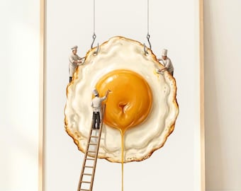 Fried Egg Wall Art | Modern Kitchen Feature | Surreal Food Illustration | Minimal Home Style | Dining Room Accent