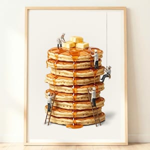 Quadro con pila di pancake / Stampa con colazione a base di sciroppo / Decorazione per la cucina per il brunch / Poster a tema cibo