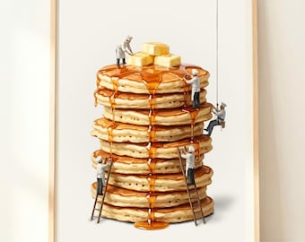 Pancake Stack Wall Art | Syrup Breakfast Print | Brunch Kitchen Decor | Food Poster