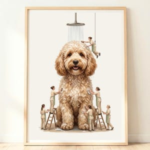 Cockapoo väggkonst | Hund i duschen-tryck | Hundbadrumskonst | Cockapoo-presenter
