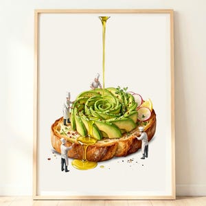 Avocado Toast Wall Art | Smashed Avocado Bread Print | Brunch Kitchen Decor | Breakfast Poster