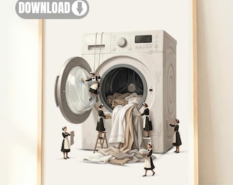 Laundry Room Digital Wall Art | Printable Washing Machine Print | Utility Room Decor | Digital Download Laundrette Poster