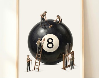 Decorazione murale per sala giochi / Stampa di biliardo a 8 palle / Decorazione per la tana dell'uomo / Decorazione per biliardo / Poster di palle da snooker / Opera d'arte per la tana dell'uomo / Decorazione per tavolo da biliardo