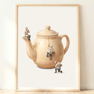 Tea Lover Gift | Vintage Teapot Art Print | Cream Japandi Kitchen Decor | Neutral Tea Lover Gift | Retro Tea Poster