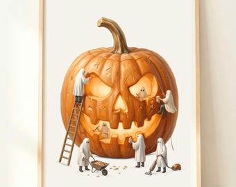 Pumpkin Wall Art | Cute Ghost Halloween Decor | Funny Halloween Art | Ghost Poster | Pumpkin Carving Print | Jack O'Lantern Art