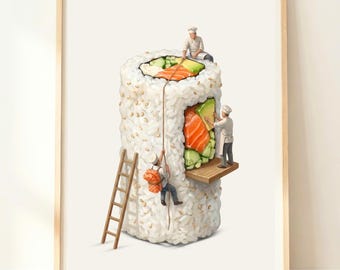 Sushi-Wand-Kunst | Japanisches Essen | Sushi Dekor | Asiatisch Küchenkunst | Geschenk für Sushi Liebhaber
