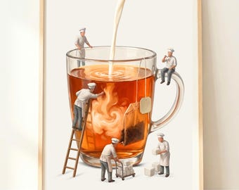 Tea Party Decor |  Cup of Tea Poster | British Kitchen Print | Afternoon Tea Illustration