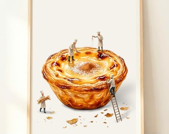 Portuguese Food Wall Art | Pastel de Nata Print | Travel Kitchen Decor | Lisbon Dessert Poster