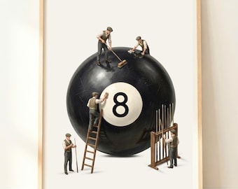 Decoración de pared para sala de juegos / Lámina de billar de 8 bolas / Decoración para cueva de hombre / Decoración de billar / Póster de bola de snooker / Obra de arte para cueva de hombre / Decoración de mesa de billar