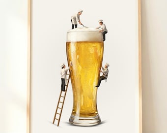 Beer Wall Art | Gift For Him | Home Bar Art | Fathers Day Beer Gifts | Mancave Decor | Pint of Lager Art