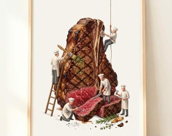 Steak Wall Art | Beef Food Print | Kitchen Dining Decor | Gourmet Meat Artwork | Steakhouse Decor | BBQ Gift