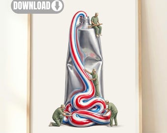 Stampa digitale da parete con tema dentifricio / Decorazione per il bagno / Arte per la cura di sé / Opera d'arte minimalista per il bagno / Arredamento moderno per la casa