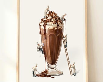 Chocolate Milkshake Wall Art | Retro Diner Shake Print | Dessert Drink Poster | Vintage Soda Fountain Decor