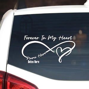 In Memory Infinity Heart Car Decal, Custom Remembrance Vinyl Sticker