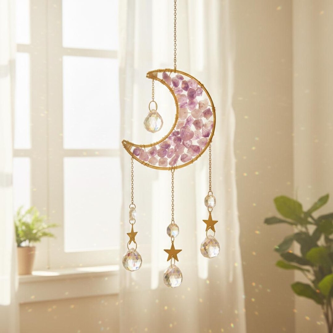 Crystal Moon Suncatcher Prism, Hanging Window Rainbow Maker, Celestial ...