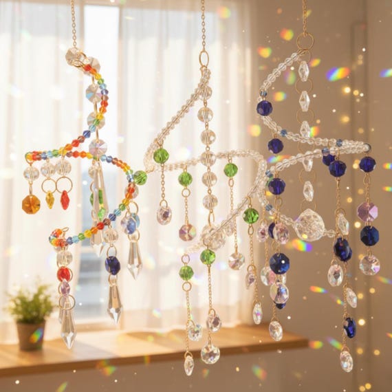 Spiral Crystal Suncatcher Rainbow Maker Prism, Rotating Window Hanging Decor