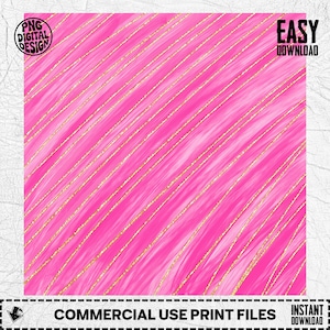Puede incluir: Un diseño digital con un fondo rosa brillante y rayas diagonales de purpurina dorada. La imagen incluye el texto "PNG DIGITAL DESIGN" y "EASY DOWNLOAD". La parte inferior de la imagen dice "COMMERCIAL USE PRINT FILES".