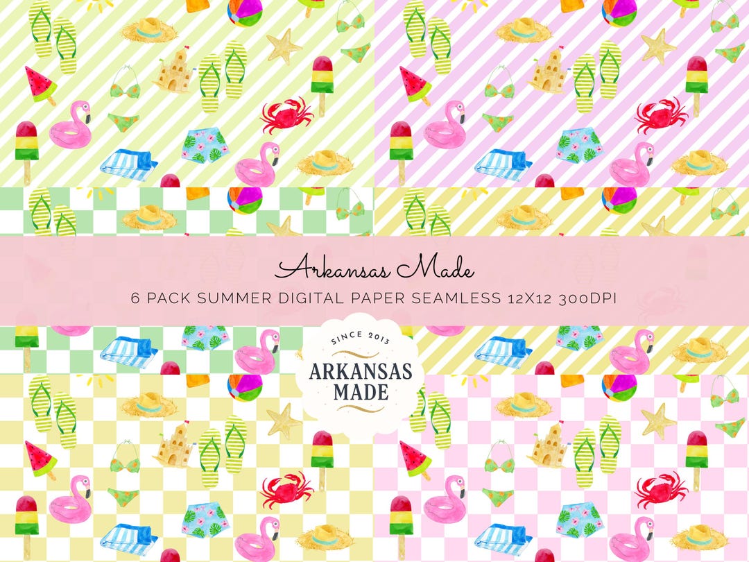 Summer Digital Paper Seamless 6 Pack, Watercolor Beach Backgrounds ...