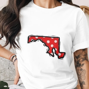 Kontur stanu Maryland w kropki, zniszczony wzór inspirowany flagą Maryland w formacie PNG, cyfrowe pobieranie sublimacji DTF w formacie PNG, sztuka dumy stanowej