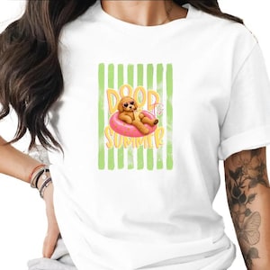 Maglietta estiva Comfort Colors® Dood, maglietta con galleggiante da piscina Goldendoodle, maglietta con grafica carina per amanti dei cani, regalo per le vacanze per le mamme di animali domestici