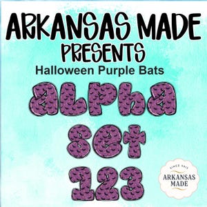 Halloween Purple Bats Alpha Set 123 Digital Alpha PNGs - Spooky Instant Download Clipart Letters & Numbers