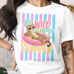 Comfort Colors® Just Wild About Summer T-Shirt, Leopard Heart Sunglasses Tee, Pink Faux Glitter Pool Float, Trendy Summer Vacation Shirt